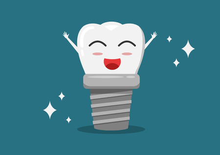 Vector cartoon white tooth happy with whitening denture.のイラスト素材