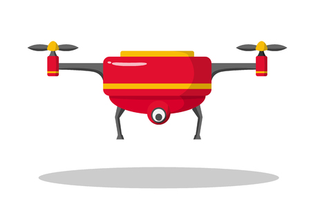 Quadcopter aerial drone with camera for photography or video surveillance. Flat cartoon vector illustration.のイラスト素材