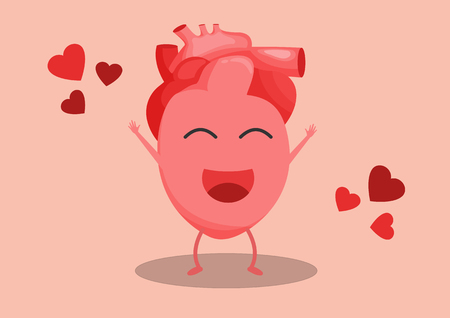 Cartoon happy heart with love icon chapter meaning the positive mind makes the heart happy as well.のイラスト素材