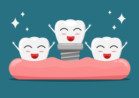 Cartoon white tooth happy white denture.のイラスト素材