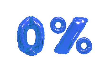 zero percent from dark blue color balloons on isolated background. discounts and salesの写真素材