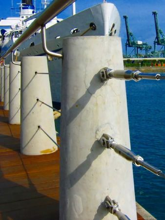 concrete cable fencing pier harborの写真素材