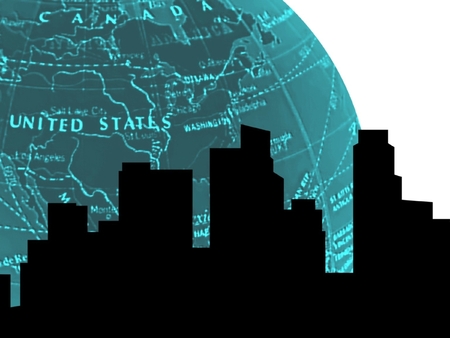 cityscape silhouette world cyanの写真素材