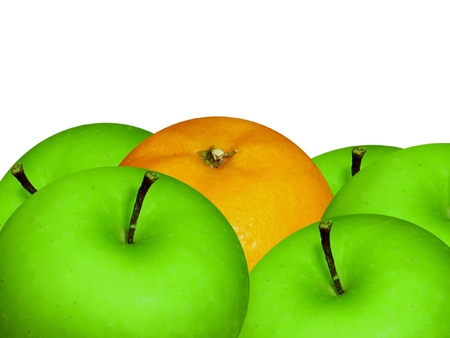 orange and apples closeup on whiteの写真素材