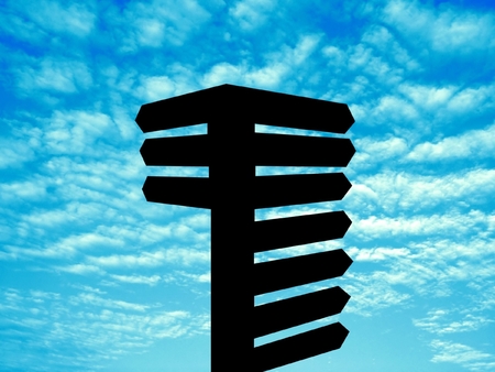 directions on blue skyの写真素材