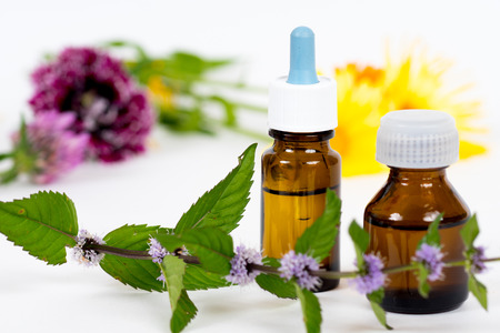 bottles with oil for aroma therapyの写真素材