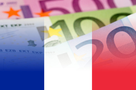 france flag with euro banknotes mixed imageの写真素材