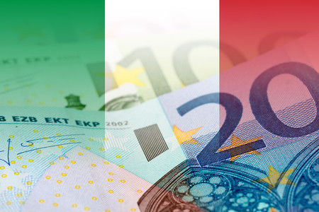 italy flag with euro banknotes mixed imageの写真素材