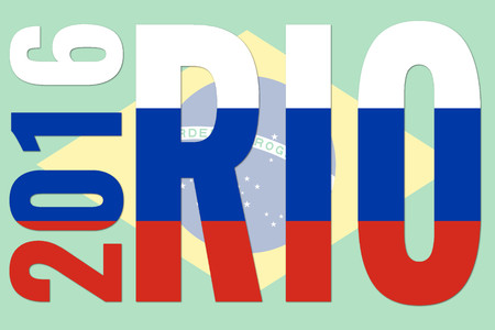 rio 2016 - russia flag on brazil flag backgroundのeditorial素材