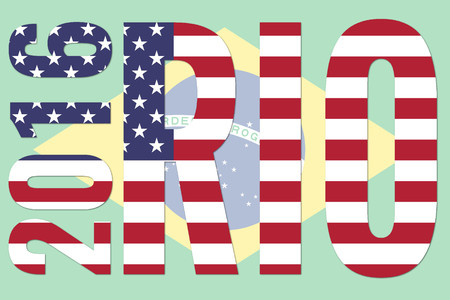 rio 2016 - usa flag on brazil flag backgroundのeditorial素材