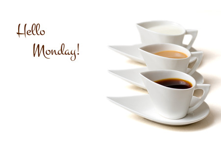 hello monday concept with three coffee cupsの写真素材