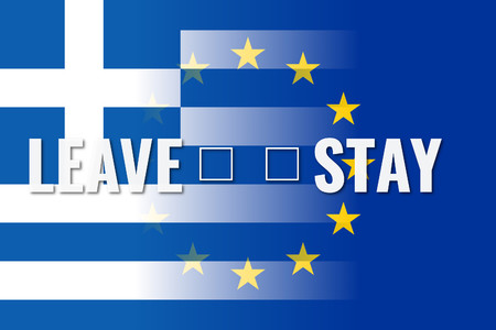 grexit, europe union and greece flags with choice leave stayの写真素材