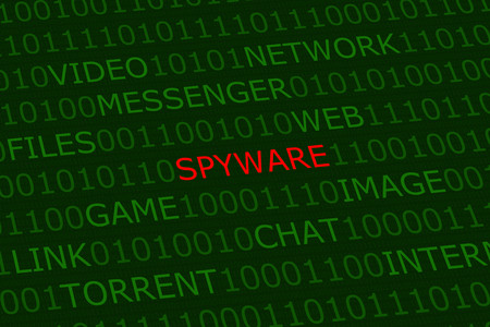 spyware, red alert among user activities terms on green digital backgroundの写真素材