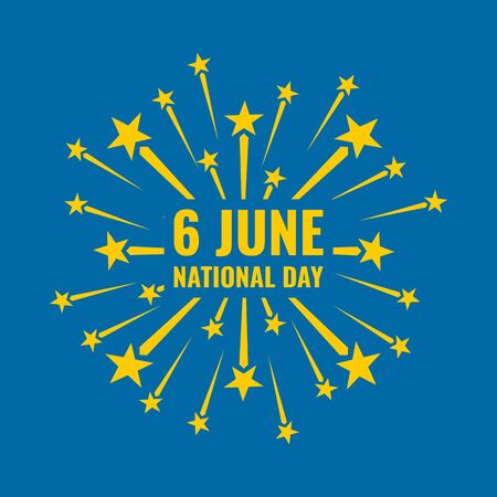 yellow fireworks on blue background, sweden national dayのイラスト素材