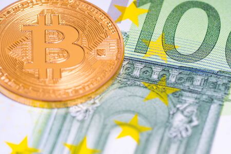golden bitcoin, digital crypto currencyの写真素材