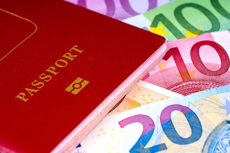 passport and euro banknotesの写真素材