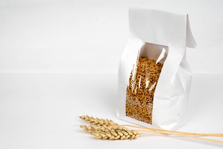 vegetarian organic food, wheat grain and earsの写真素材