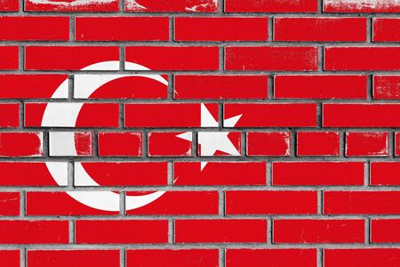 turkey flag painted on bricks wallの写真素材