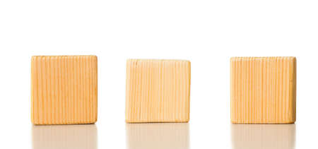 3 wooden cubes on white backgroundの写真素材