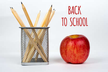 back to school, red text on white backgroundの写真素材