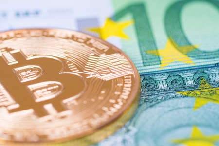 golden bitcoin, digital crypto currencyの写真素材