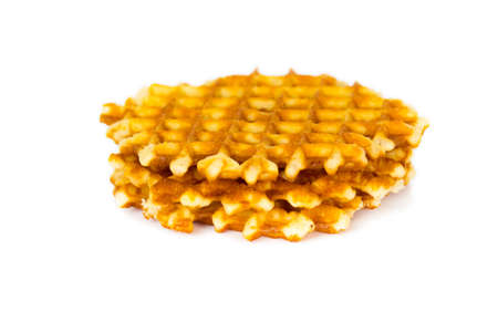 stack of belgian round wafflesの写真素材