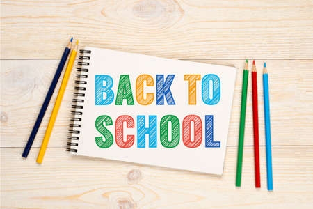 back to school - colorful hatching text in notebookの写真素材