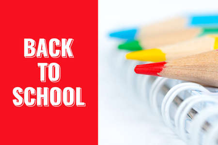 back to school, postcard with pencilsの写真素材
