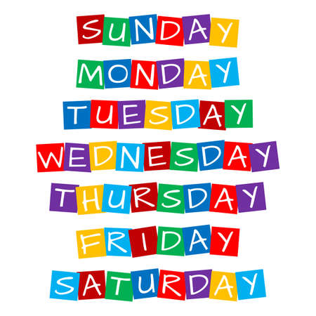 weekday names set, text in colorful rotated squaresのイラスト素材