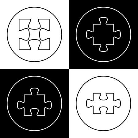 puzzles outline icons on chess boardのイラスト素材