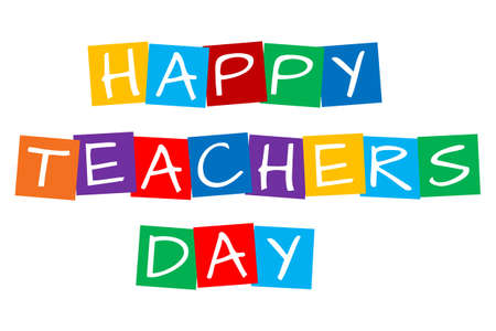 happy teachers day, text in colorful rotated squaresのイラスト素材