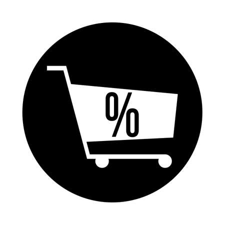 shopping cart with discount sign, black and white round iconのイラスト素材