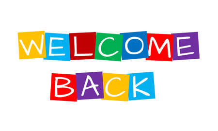welcome back, text in colorful rotated squaresのイラスト素材