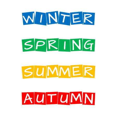 seasons names set, text in colorful rotated squaresのイラスト素材