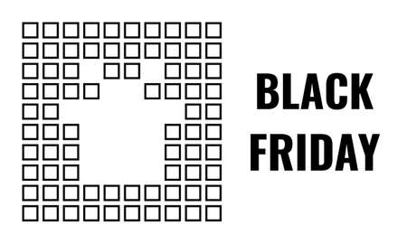 black friday advertising banner, squared mosaic gift box and letters with white backgroundのイラスト素材
