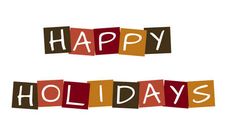 happy holidays, vector letters in squares with traditional colorsのイラスト素材