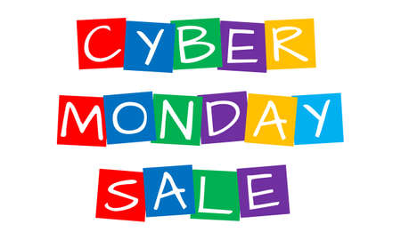 cyber monday sale, cut out vector letters in rainbow squaresのイラスト素材