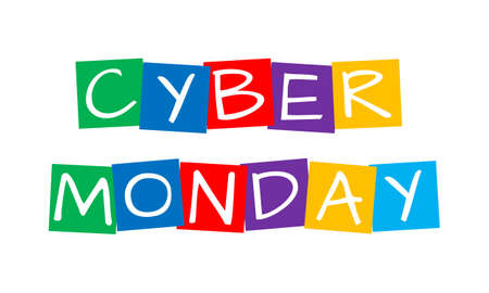 cyber monday, cut out vector letters in rainbow squaresのイラスト素材