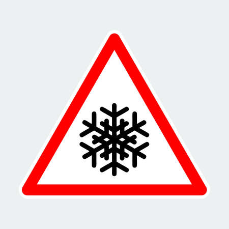 snowflake, warning triangle road signのイラスト素材