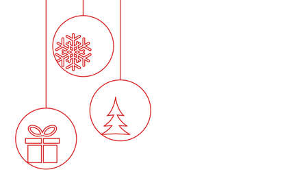 christmas baubles with snowflake, xmas tree and gift box - minimalism style greeting cardのイラスト素材