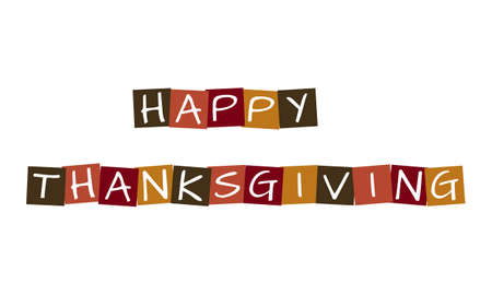 happy thanksgiving, vector letters in squares with traditional colorsのイラスト素材