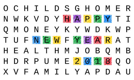 Happy New Year 2018 greeting card, crossword styleのイラスト素材