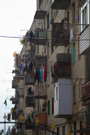 Apartment house. Dormitory. Drying laundry on balconies.の写真素材
