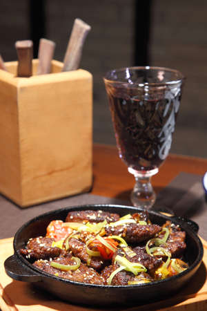 Fried beef liver with onions.の写真素材