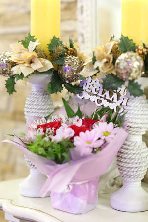 Table setting in a restaurant. Table setting with glasses, cutlery and plates. Restaurant interior.の写真素材