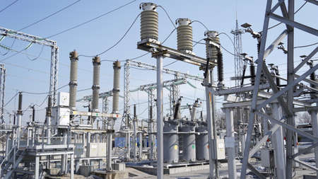 The training center of the electrical substance. Different types of electrical communications, important nodes of street devices.のeditorial素材