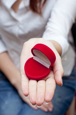 an image of empty red box for engagement ringの写真素材