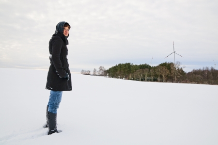 An image of girl posing outdoor in winterの写真素材
