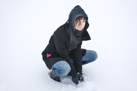 An image of girl posing outdoor in winterの写真素材