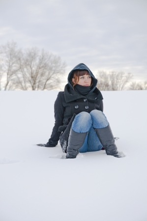 An image of girl posing outdoor in winterの写真素材